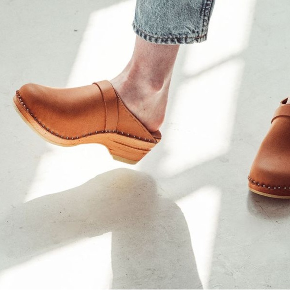 Troentorp Tan Swedish Clog Mules